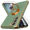 yuanming for Galaxy S24 FE CaseScreen Protectorwith Magnetic KickstandBuiltin 360 Rotation Ring HolderPlating Gold Edge