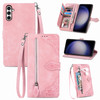 Furiet Wallet Case for Samsung Galaxy A16 5G4G with Wrist Strap Lanyard Flower Pattern Zipper Pocket PU Leather Flip Car