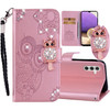 Ephoou Case for Samsung Galaxy A16 5G with Card Slot Holder Wrist Strap Glitter Diamond Rhinestone Owl PU Leather Flip F