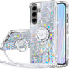 Silverback for Samsung Galaxy S24 FE Case Moving Liquid Holographic Glitter Case with Ring Stand Girls Women Bling Diamo
