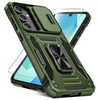 Caka for Samsung Galaxy A16 5G Phone Case HD Screen Protector Camera Lens Cover 360Rotated Kickstand Ring Heavy Duty Har