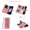 Dswteny for Samsung Galaxy Z Fold 6 5G 2024 Floral Wallet Case with Wrist Strap Shoulder Strap Zipper Purse PU Leather F