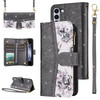 Furiet for Samsung Galaxy Z Fold 6 5G 2024 Floral Wallet Case Flip Zipper Purse Wrist Strap Shoulder Strap Luxury Glitte