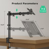 HIPPOFLEX Single Laptop Desk Mount with Adjustable Vented Tray Fits up to 17 inch Laptops Full Motion Laptop Stand Mount