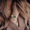 Jessica Simpson Womens Watch 32mm Gold Tone Mint Green Sunray Dial Crystal Bezel Metal Bracelet Dress Watch for Women An