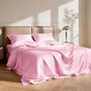 Loves cabin Satin Queen Sheets Set 4 Piece Pink Silky Bed Sheets Set with Deep Pocket Luxury Silk Feel Satin Queen Size