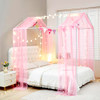 Mengersi House Bed Canopy Bed Curtains with LightsMontessori Floor Bed Canopy for Girls BoysFour Poster Bed Curtains Hou