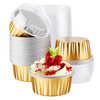 EUSOAR Disposable Ramekins Gold 50pcs 5oz Mini Aluminium Foil Baking Cups with Lids Creme Brulee Cupcake Liners Desert C