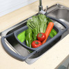 Qimh Colander collapsible Colander Strainer Over The Sink Vegetable Fruit Strainer Basket 6 Quart with Extendable Handle