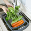 Qimh Colander collapsible Colander Strainer Over The Sink Vegetable Fruit Strainer Basket 6 Quart with Extendable Handle