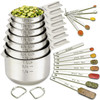 EWFEN Measuring Cups and Spoons Set 7 Stainless Steel Nesting Measuring Cups 7 Spoons 5 Mini Measuring Spoons 1 Leveler