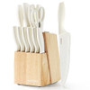 CAROTE 15Piece Knife Set Kitchen Knife Block Set Elegant White CeramicCoated Blades with Stylish Wooden Block for Modern