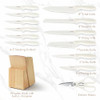 CAROTE 15Piece Knife Set Kitchen Knife Block Set Elegant White CeramicCoated Blades with Stylish Wooden Block for Modern