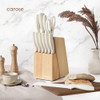 CAROTE 15Piece Knife Set Kitchen Knife Block Set Elegant White CeramicCoated Blades with Stylish Wooden Block for Modern