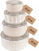 KooK Serving Bowls with Lids Ceramic Nesting Bowls Set of 4 Embossed Kitchen Prep Stackable Gift Microwave and Dishwashe