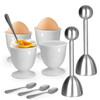 vibedor Egg Cups and Egg Cracker Set for Soft Boiled Eggs 2 Stainless Steel Egg Cutter 4 Stainless Stain Spoons and 4 Ce