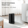 Cesun 12 Gallons Small Black Trash Can Bathroom Garbage Can with Lid and Foot Pedal Mini Round Wastebasket for Bathroom