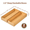 Umilife Bamboo Kitchen Drawer Organizer Boxes with AntiSkid Silicone Feet 2pcs Stackable Storage Bins for Kitchen Utensi