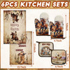 Leinuosen 6 Western Cowboy Kitchen Towels Kitchen Decor and Accessories Set Floral Plant Oven Mitts and Pot Holders Sets