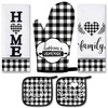 5 Pieces Buffalo Plaid Kitchen Towels Oven Mitts and Pot Holder Set Black and White Kitchen Towels Oven Gloves Hot Pads