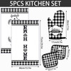 5 Pieces Buffalo Plaid Kitchen Towels Oven Mitts and Pot Holder Set Black and White Kitchen Towels Oven Gloves Hot Pads