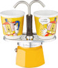 Bialetti Mini Express Lichtenstein Moka Set includes Coffee Maker 2Cup 28 Oz 2 shot glasses Yellow Aluminium