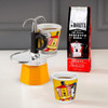 Bialetti Mini Express Lichtenstein Moka Set includes Coffee Maker 2Cup 28 Oz 2 shot glasses Yellow Aluminium