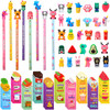 Outus 128 Pcs Inspirational Scented Pencils and Scented Bookmarks Set Fun Pencils with Cartoon Toppers Fruit Food Theme
