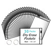 SUNEE 30 Packs Oversized Reusable Dry Erase Pocket Sleeves with 2 Rings Black 10x14 Ticket Holders Clear Plastic Sheet P