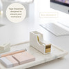 BLU MONACO White and Gold Tape Dispenser Acrylic Desktop Tape Cutter with Smooth Blade Weighted NonSlip Base Fits Standa
