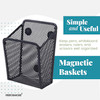Performore Magnetic Metal Mesh Pencil Holder Black Stainless Steel Pen Holder with Magnets Basket Storage Organizer for