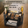 UVGVA Mesh Pen Holder for Desk 9 Compartment Desk Organizer for Pens Pencils Sticky Notes Clips Office Accessories