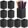 AFOROEOA 10Pack Black Acrylic Pen Holder Desktop Pencil Organizer Makeup Brush Holder Acrylic Pencil Cup Stationery Penc