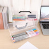 BTSKY 3 Pack Long Plastic Pencil Box Portable Clear Home Utility Boxes with Black Handle Stationery Storage Organizer Pa