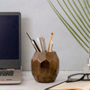 Mie Creations Geometric Wooden Pencil Holder for Desk Table Wood Pen Cup Stand for Office Cute Desktop Organizer for Mak