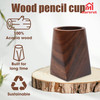 Wooden Pencil Holder Walnut Wood Pen Cup Desk Accessories 4 Inch Organizer Caddy Stand Vintage Rustic Box for Desktop Me