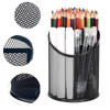 MINDEPOT 2 Pack Mesh Pencil Holder Pen Cup for Desk Round Black Pen Holder Desktop Pen Organizer 3 Compartments Pencil O