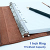 FanRan Leather Mini 3 Ring Binder for 55x85 Paper 1 Round Rings Interior Pockets Snap Closure Half Letter Size Vintage B