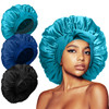 3Pcs Silk Bonnet for Sleeping Women, Satin Hair Bonnets for Curly Hair, Jumbo Bonnet with Tie Band Braids