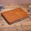 Geslun Genuine Leather Portfolio with 3 Ring Binder Full Grain Leather Padfolio Zippered A4 Notebook Holder Laptop Sleev