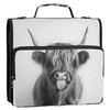 Gray Highland Cow Zipper Binder 3 Ring Binder with Shoulder Strap 500 Sheet Capacity Storage Organizer Trapper Keeper Fi