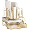 BLU MONACO Gold Desk Organizer Set with Detachable File Organizer Stackable Paper Tray Storage Drawer Stylish Gold Desk