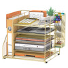 Reeplan Gold Desk Accessories 5Tier Desk Organizer with Magazine Holder Paper Organizer with Pen Holder for Home Office