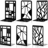 Zonon 6 Pcs Heavy Duty Bookends Decorative Black Metal Bookends for Shelves Book Divider Geometrical Holder Art Design B