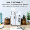 MyGift Wood Decorative Bookends with Pencil Holder Office Desk Books Ends and Pen Holders as Vintage Wooden Barrels Heav