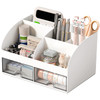 COMFYROOM Desk Organizer with 6 Compartments and 2 Drawers Plastic Makeup Organizer Pen Holder for Desktop Storage Desk