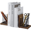 MyGift Book Ends for Desk Decorative Farmhouse Bookends for Heavy Books with Pen Holders Office Supplies Storage Baskets