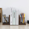 MyGift Book Ends for Desk Decorative Farmhouse Bookends for Heavy Books with Pen Holders Office Supplies Storage Baskets