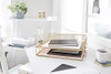 BLU MONACO Gold Mesh Paper Tray Set of 2 Stackable Letter Trays Durable Metal Desk Organizer for Home Office School Styl