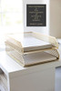 BLU MONACO Paper Tray Stackable Gold Set of 2 Stackable File Trays for Desk Organization Tiered Desk Organizer with Meta